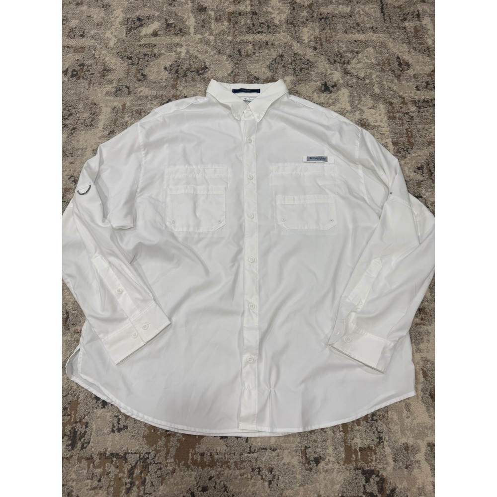 Columbia PFG Tamiami II White Fishing Shirt Mens XXL Long Sleeve FM7253 UPF 40